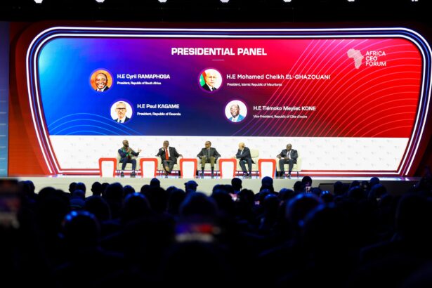 The Presidential Panel, held on the first day of the Africa CEO Forum, featured President Paul Kagame of Rwanda, President Cyril Ramaphosa of South Africa, President Mohamed Ould Ghazouani of Mauritania, and Vice President Tiémoko Meyliet Kone of Côte d'Ivoire.