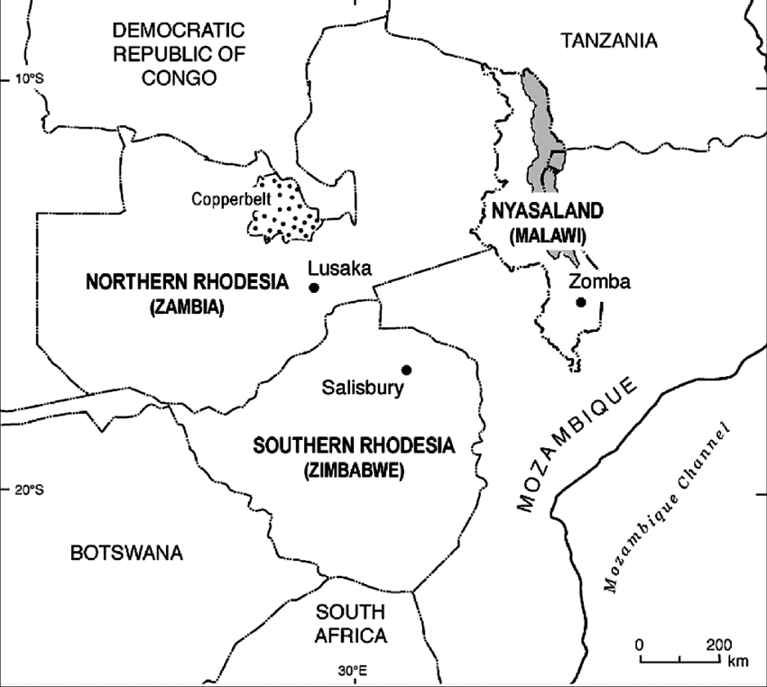 Against strong African opposition, the British government created the Federation of Rhodesia and Nyasaland. This entity combined Northern Rhodesia (Zambia), Southern Rhodesia (now Zimbabwe), and Nyasaland (now Malawi)