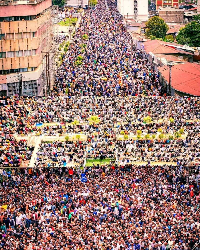 Thousands gathered at Millennium Hall for the funeral of Haji Mufti Umer Idris, the late First Mufti and former President of Ethiopia's Supreme Council for Islamic Affairs